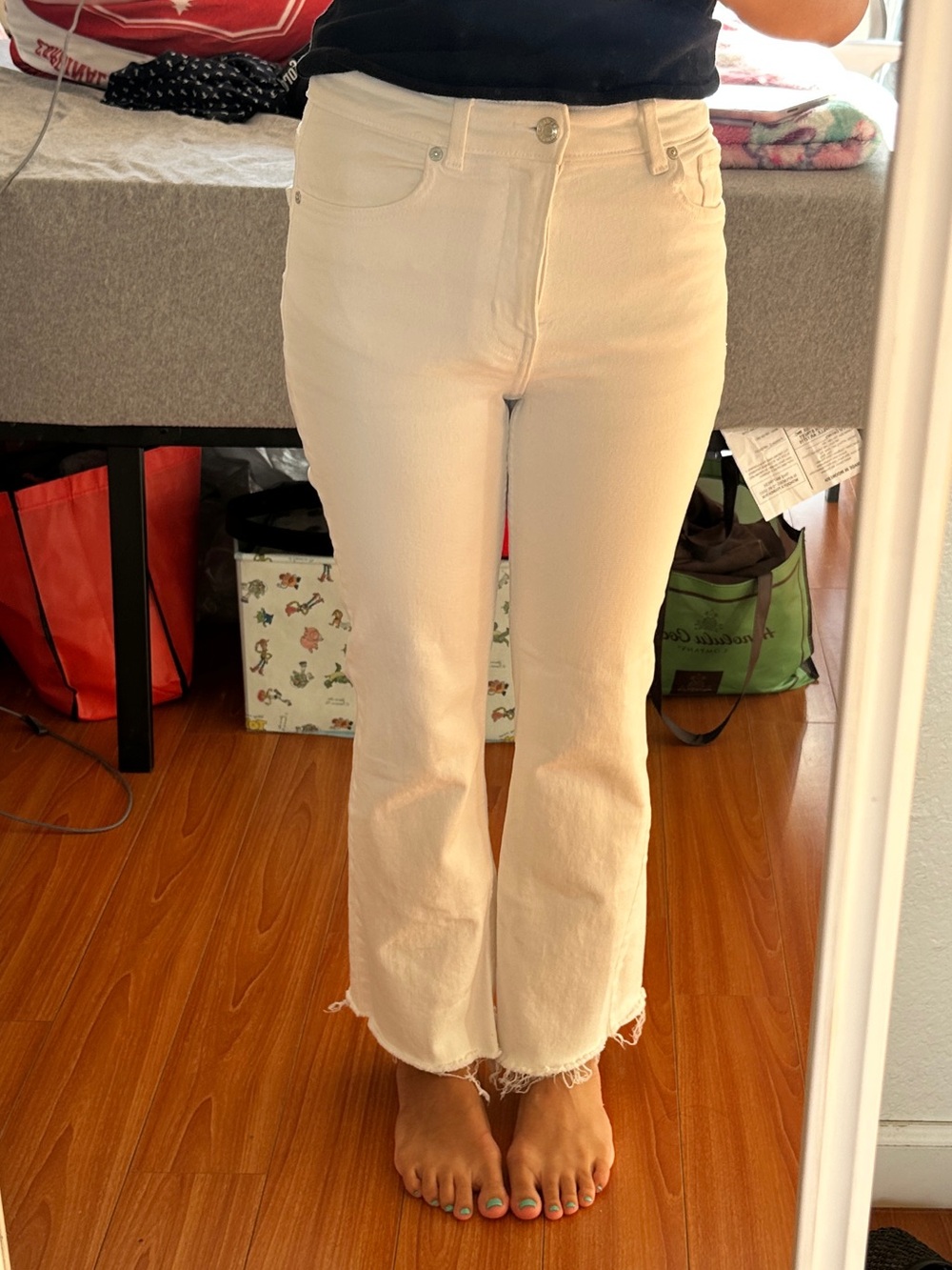 Mango white straight leg jeans w flared hem